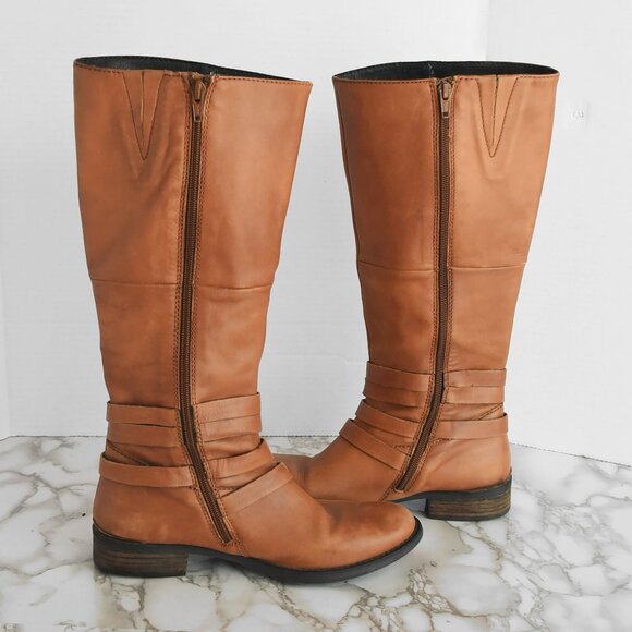 Steve Madden Albany Cognac Leather Belted Riding Boots Size 8 - Picture 7 of 9